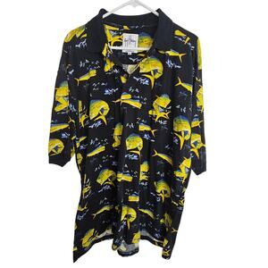 Guy Harvey by AFCO Bluewater Black Fish Print Short Sleeve Polo Shirt Men XL